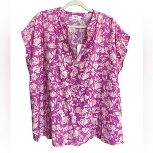 Women's Pink Floral V-Neck Top NEW 1X 2X Emily Wonder